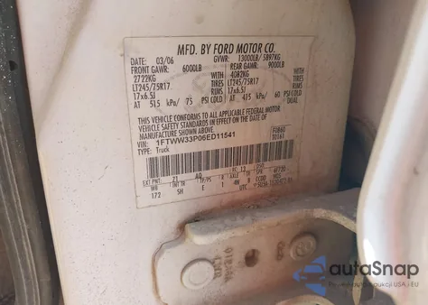 2006 Ford F350 из США, поврежденный, VIN 1FTWW33P06ED11541